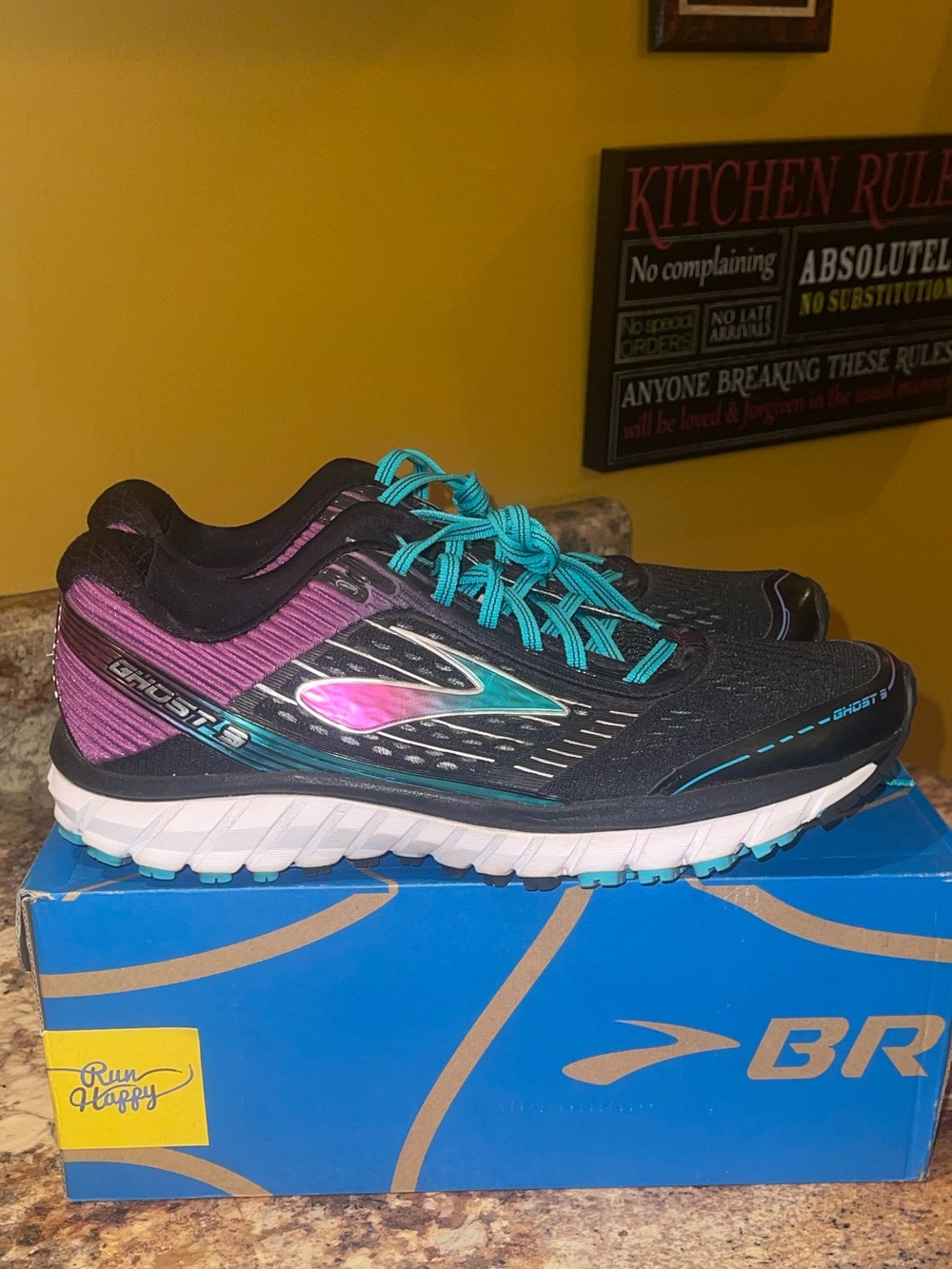 Brooks Ghost 9 Women's Running Shoes - Black with Teal & Purple Accents - Picture 7 of 7